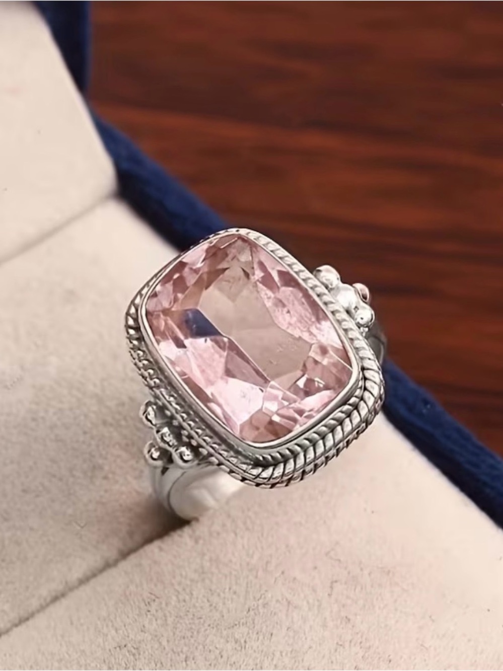 Silver Tone Pink Crystal Ring